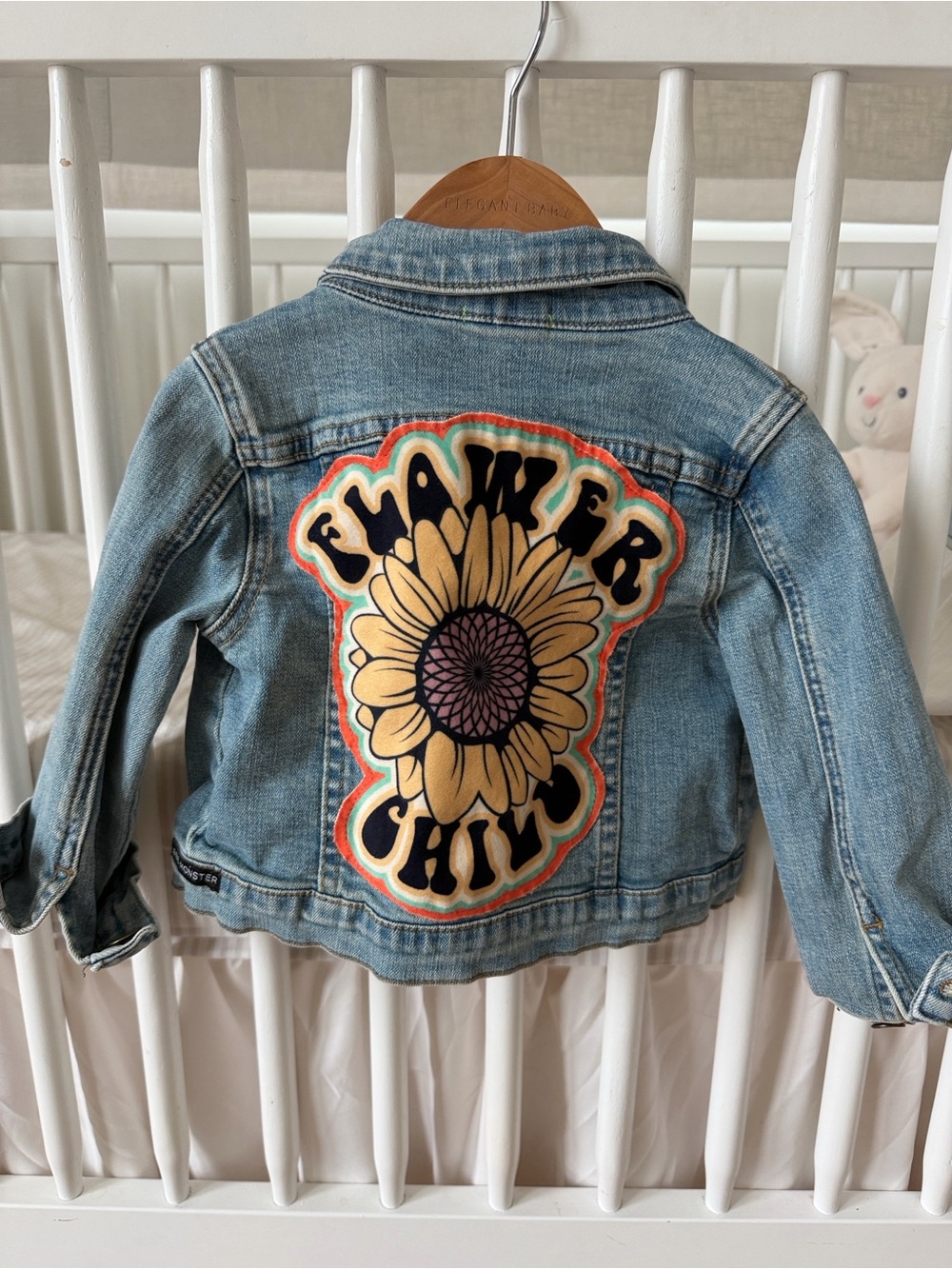 Wee Monster Kids Denim Jacket with Sunflower Back Patch - Light Blue